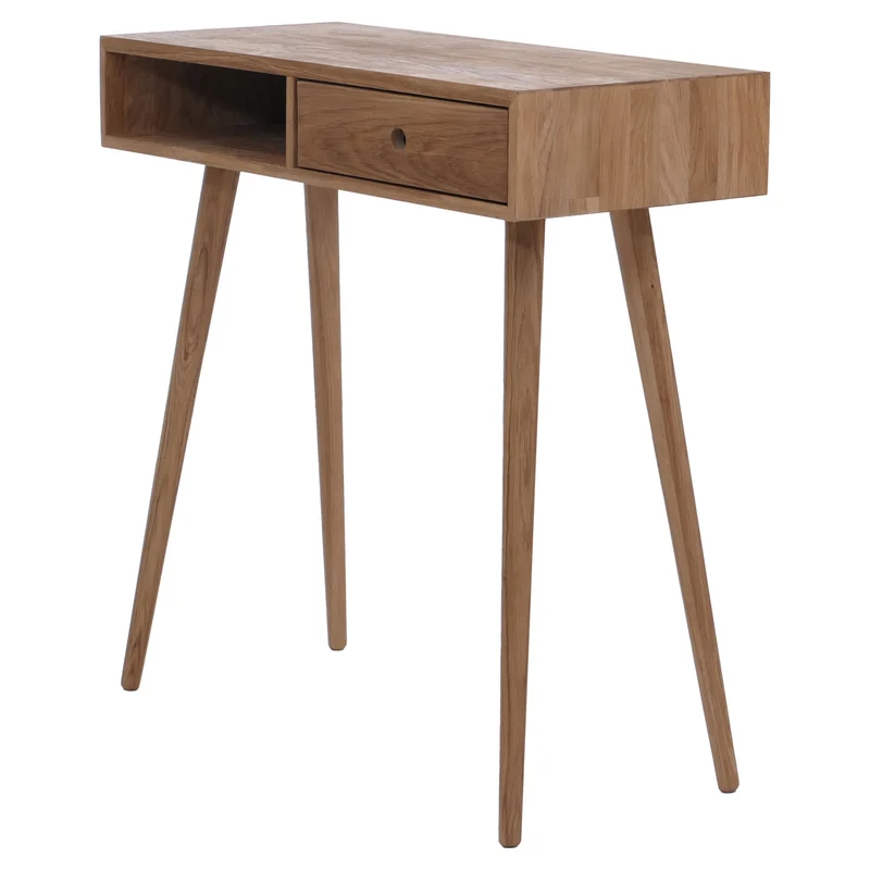 Table console moderne fonctionnelle avec tiroir et rangement 80 x 80 x 34 cm en bois chêne 04_0008821