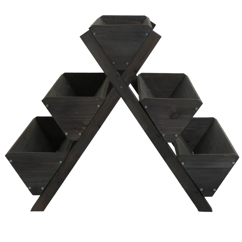 Étagère à plantes escalier à fleurs et herbes aromatiques jardinière bac à plantes surélevé 5 bacs 56 × 56 × 70 cm usage extérieur bois de sapin anthracite 04_0009612