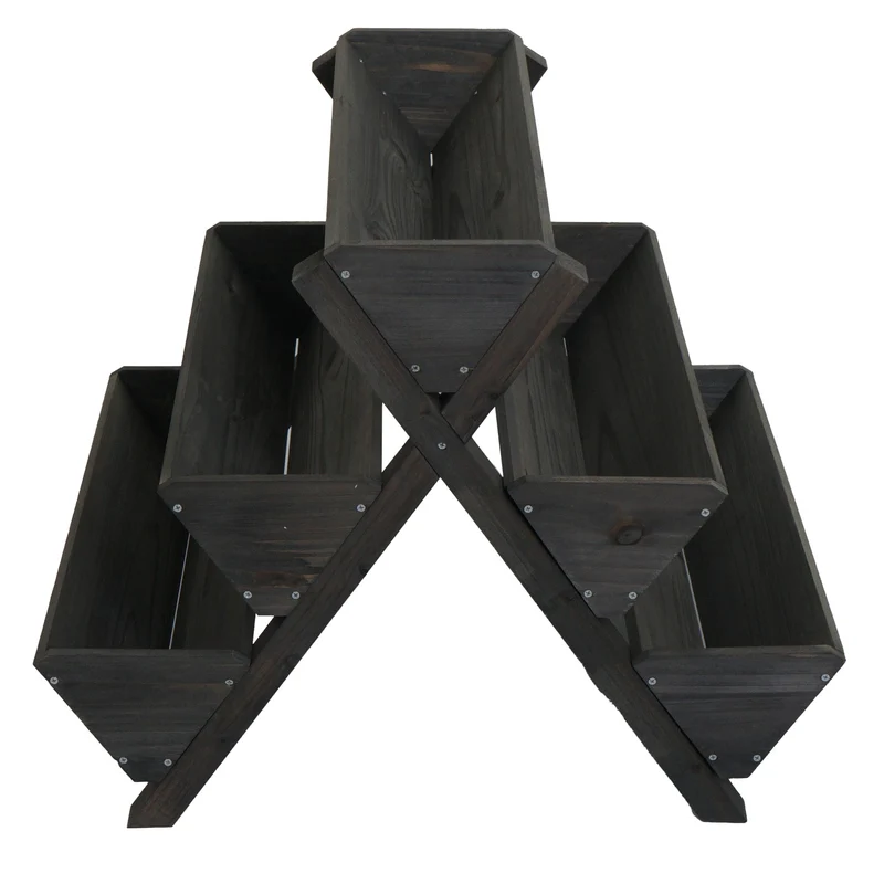 Étagère à plantes escalier à fleurs et herbes aromatiques jardinière bac à plantes surélevé 5 bacs 56 × 56 × 70 cm usage extérieur bois de sapin anthracite 04_0009612