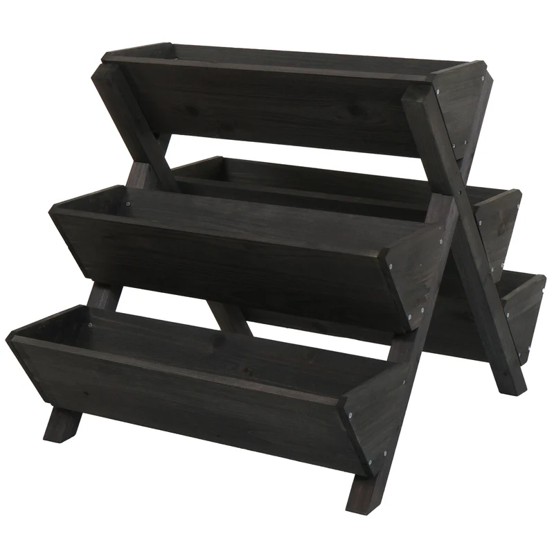 Étagère à plantes escalier à fleurs et herbes aromatiques jardinière bac à plantes surélevé 5 bacs 56 × 56 × 70 cm usage extérieur bois de sapin anthracite 04_0009612