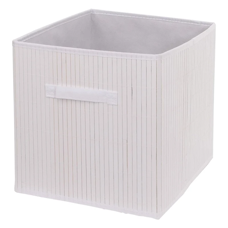 Lot de 4 boîtes de rangement en bambou panier bac avec poignée 32 x 32 x 32 cm pratique style moderne en bambou blanc 04_0009458