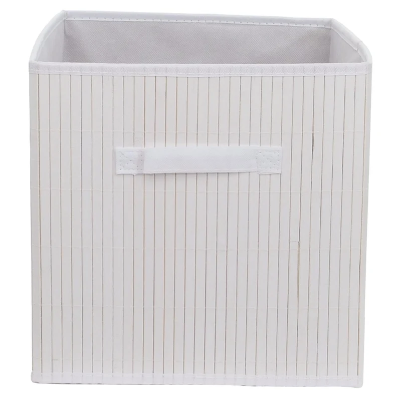 Lot de 4 boîtes de rangement en bambou panier bac avec poignée 32 x 32 x 32 cm pratique style moderne en bambou blanc 04_0009458