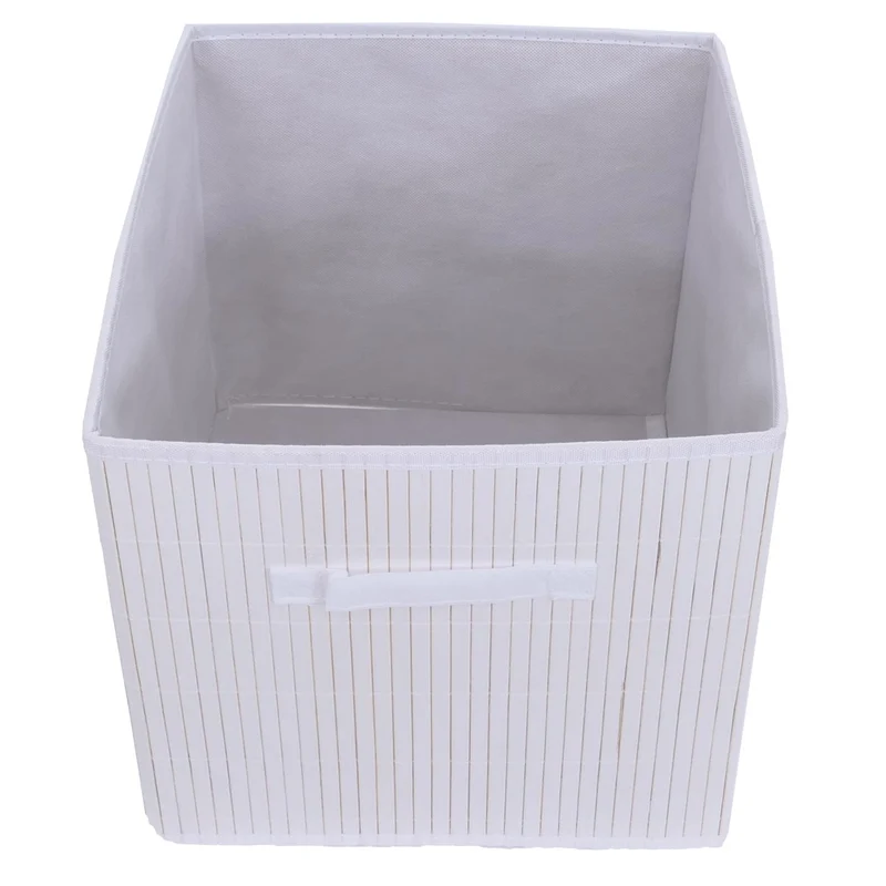 Lot de 4 boîtes de rangement en bambou panier bac avec poignée 32 x 32 x 32 cm pratique style moderne en bambou blanc 04_0009458