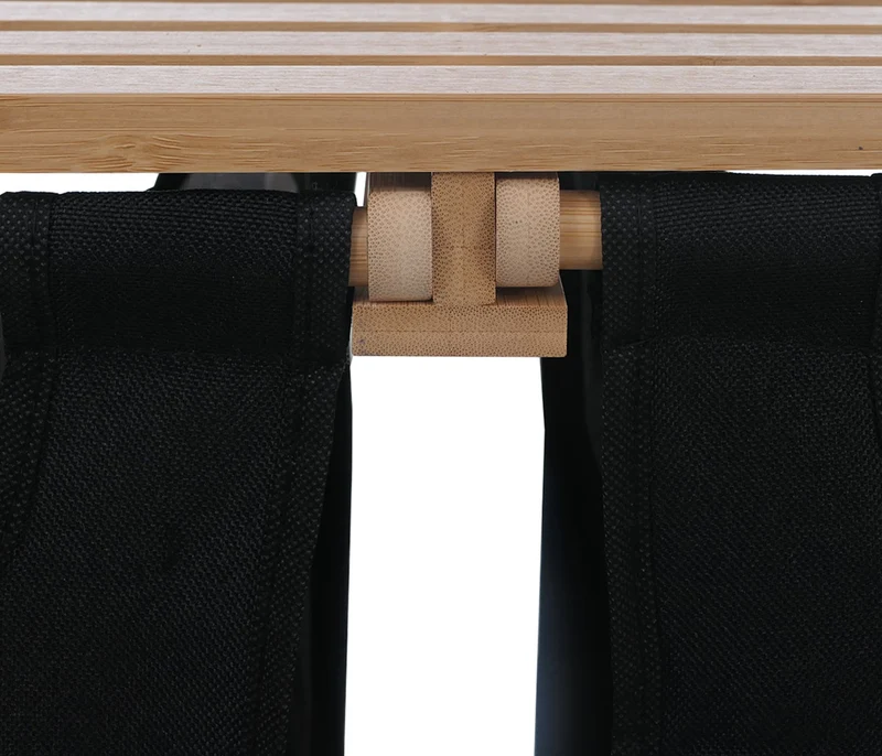 Lot de 3 paniers à linge pratiques pour salle de bain avec étagères 125 x 80 x 40 cm design épuré en bambou naturel et noir 04_0008766