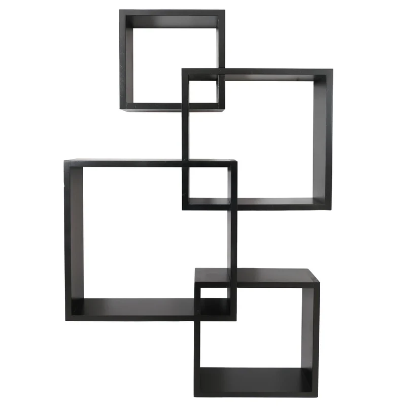 Étagère murale moderne en forme de cubes design contemporain 91 x 59 x 10 cm en bois noir 04_0009075