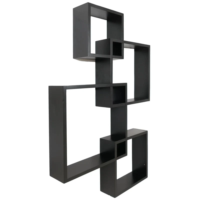 Étagère murale moderne en forme de cubes design contemporain 91 x 59 x 10 cm en bois noir 04_0009075
