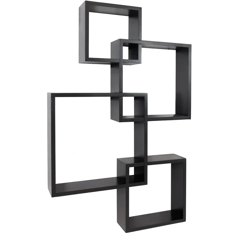 Étagère murale moderne en forme de cubes design contemporain 91 x 59 x 10 cm en bois noir 04_0009075