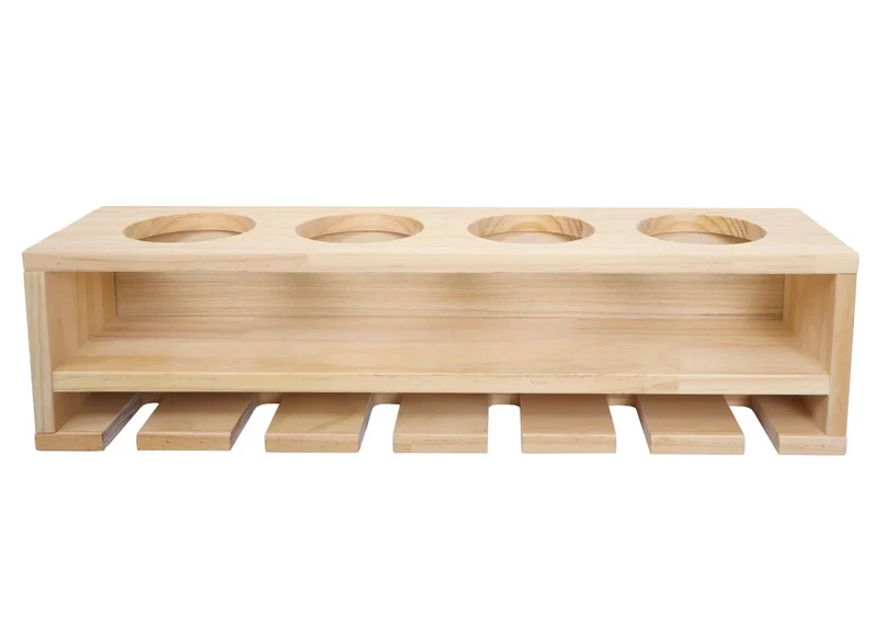 Etagère murale design moderne pour 4 bouteilles et 6 verres 12 x 48 x 12 cm en bois clair 04_0009089