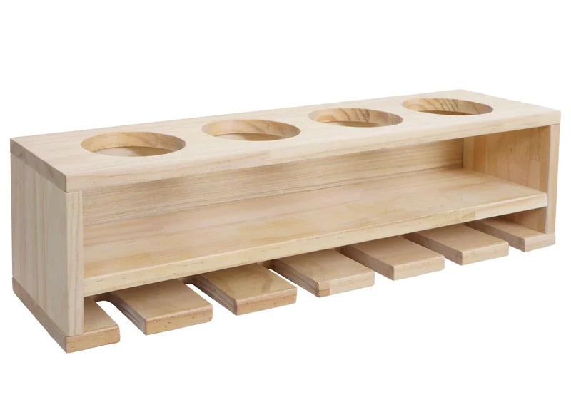 Etagère murale design moderne pour 4 bouteilles et 6 verres 12 x 48 x 12 cm en bois clair 04_0009089