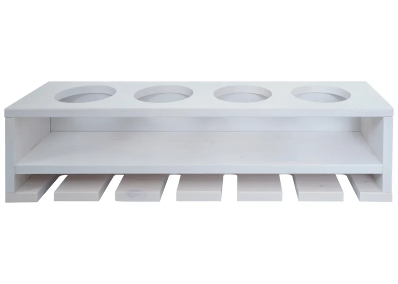 Etagère murale design moderne pour 4 bouteilles et 6 verres 12 x 48 x 12 cm en bois blanc 04_0009091