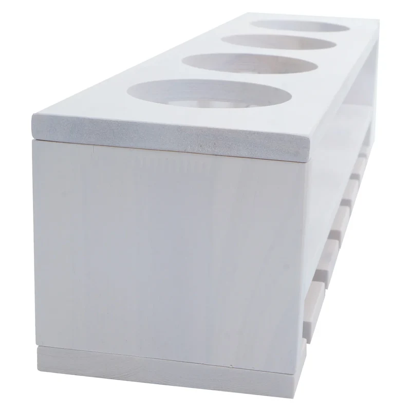 Etagère murale design moderne pour 4 bouteilles et 6 verres 12 x 48 x 12 cm en bois blanc 04_0009091