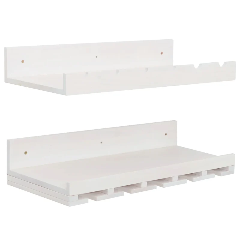 Lot de 2 étagères murales support bouteilles et verres 61 x 28 cm pratique et décoratif cuisine salon en bois blanc 04_0009081