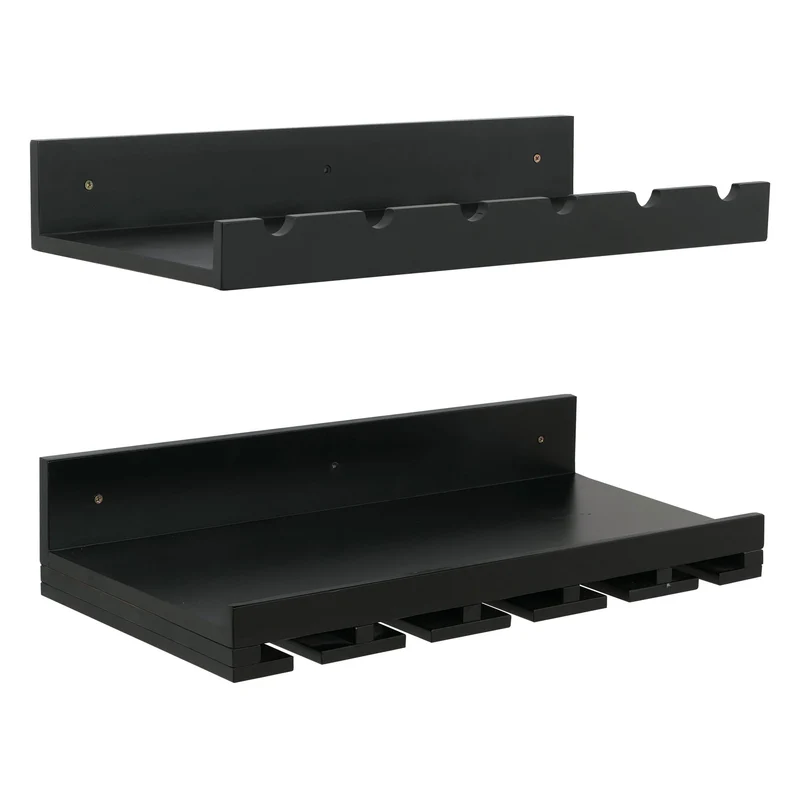 Lot de 2 étagères murales support bouteilles et verres 61 x 28 cm pratique et décoratif cuisine salon en bois noir 04_0009080