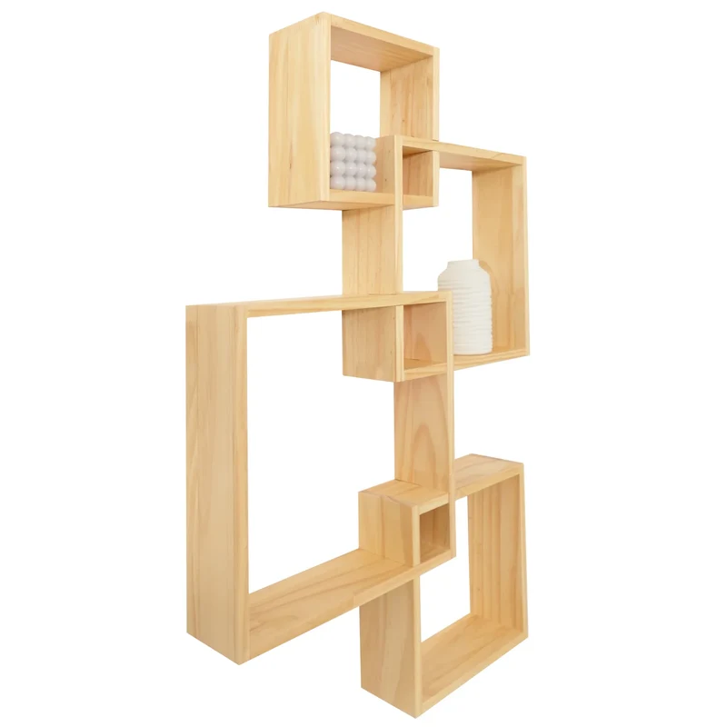 Étagère murale moderne en forme de cubes design contemporain 91 x 59 x 10 cm en bois clair 04_0009074