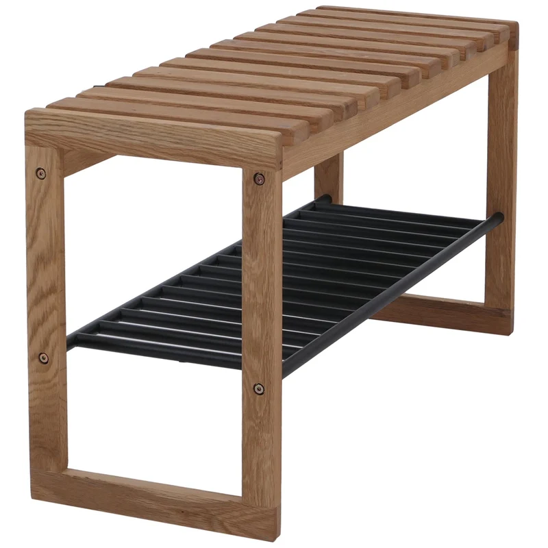 Banc de rangement pour chaussures avec étagère 45 x 88 x 30 cm style contemporain en bois naturel 04_0008806