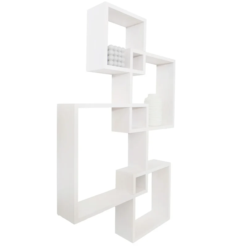 Étagère murale moderne en forme de cubes design contemporain 91 x 59 x 10 cm en bois blanc 04_0009076