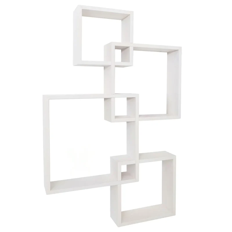 Étagère murale moderne en forme de cubes design contemporain 91 x 59 x 10 cm en bois blanc 04_0009076