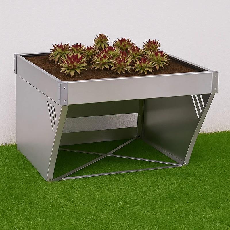 Abri pour robot tondeuse avec jardinière design moderne 70 x 60 x 39,5 cm acier gris 04_0008935