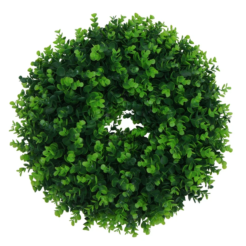 Couronne décorative ronde avec 4 porte-bougies 52 x 52 x 10 cm utilisation intérieure extérieure en PE vert 04_0009160