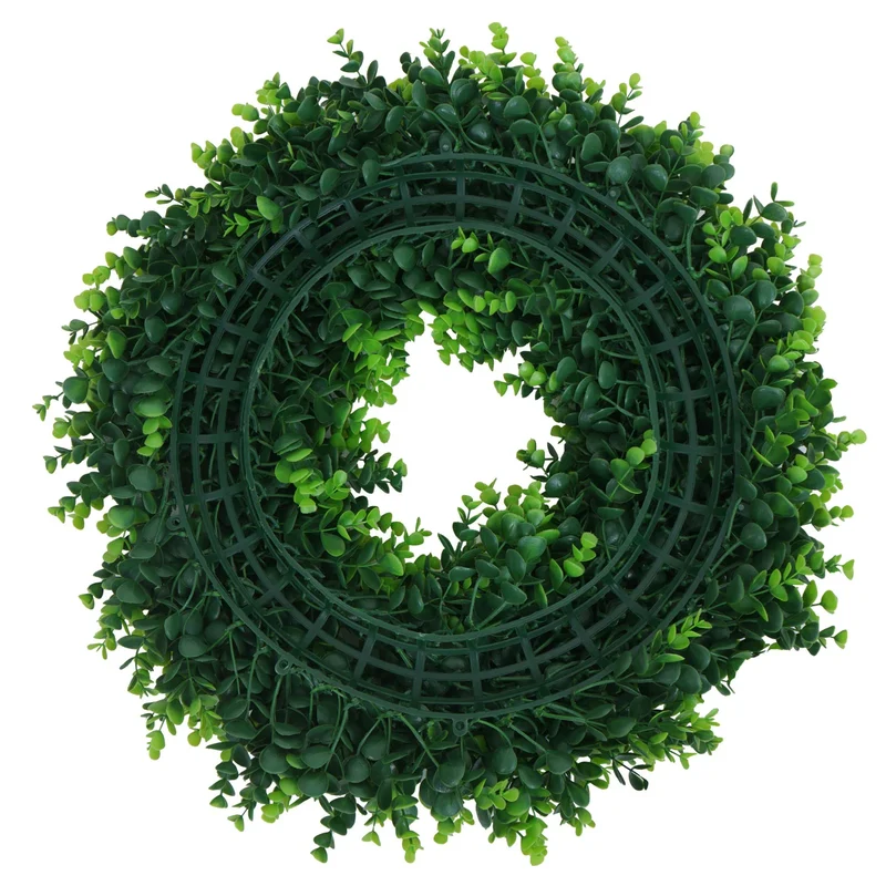 Couronne décorative ronde avec 4 porte-bougies 52 x 52 x 10 cm utilisation intérieure extérieure en PE vert 04_0009160