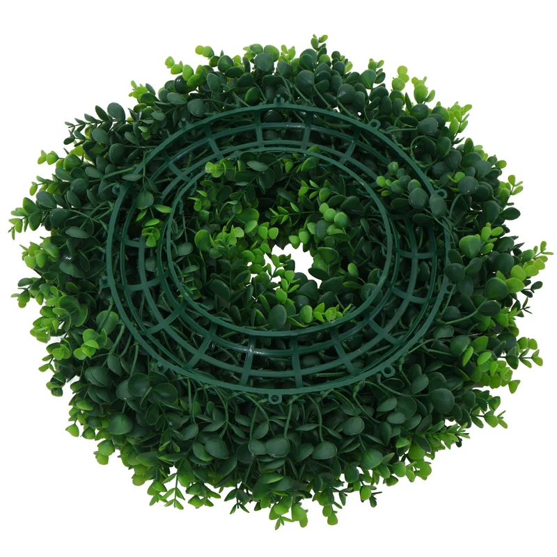 Couronne décorative ronde avec 4 porte-bougies 52 x 52 x 10 cm utilisation intérieure extérieure en PE vert 04_0009160