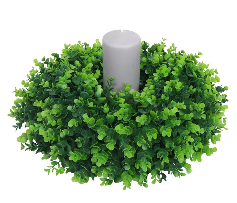 Couronne décorative ronde avec 4 porte-bougies 52 x 52 x 10 cm utilisation intérieure extérieure en PE vert 04_0009160