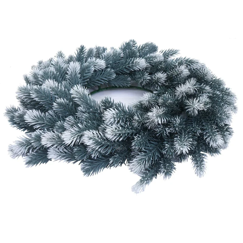 Couronne décorative effet neige idéale pour porte ou mur 45 x 45 x 8 cm avec 4 supports de bougies en PE vert 04_0009156