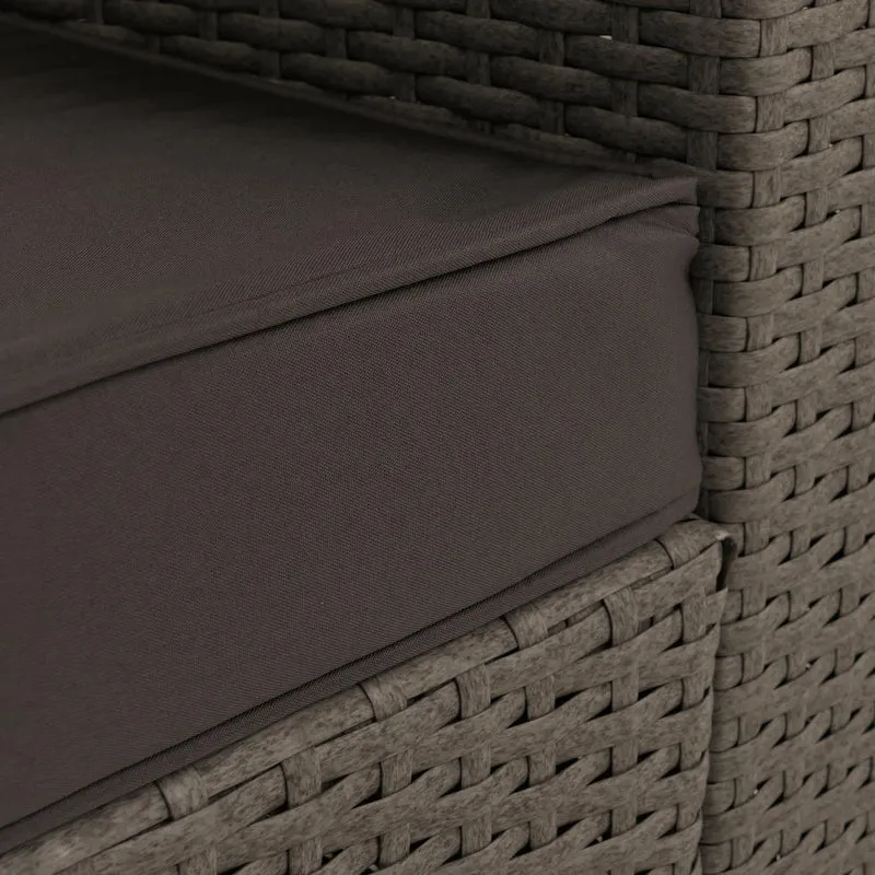 Salon de jardin avec 5 fauteuils de jardin modulables confortables style moderne 63 x 204 x 142 cm en poly-rotin gris coussin gris foncé 04_0009553