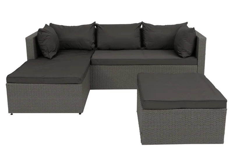 Salon de jardin avec 5 fauteuils de jardin modulables confortables style moderne 63 x 204 x 142 cm en poly-rotin gris coussin gris foncé 04_0009553