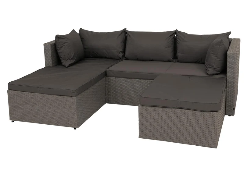 Salon de jardin avec 5 fauteuils de jardin modulables confortables style moderne 63 x 204 x 142 cm en poly-rotin gris coussin gris foncé 04_0009553