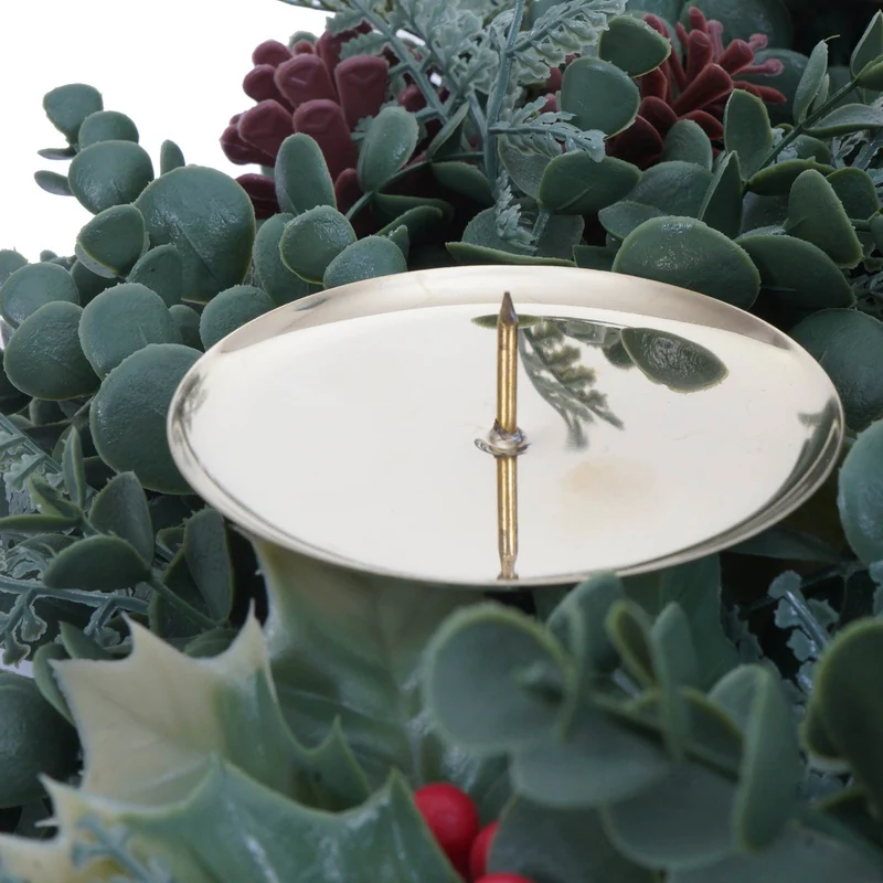 Couronne décorative ronde avec 4 porte-bougies intérieure extérieure 60 cm ambiance festive en PE vert 04_0009149