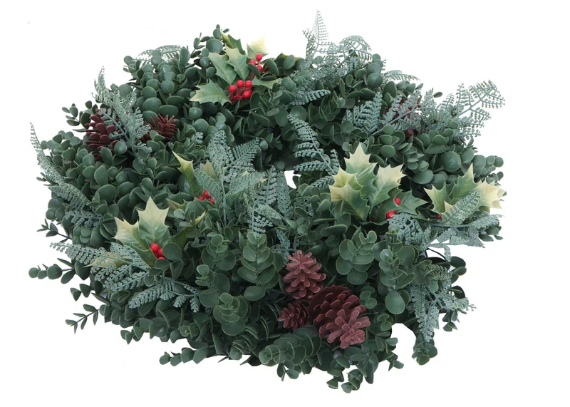 Couronne décorative ronde avec 4 porte-bougies intérieure extérieure 60 cm ambiance festive en PE vert 04_0009149