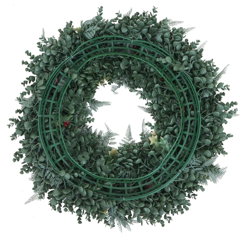 Couronne décorative ronde avec 4 porte-bougies intérieure extérieure 60 cm ambiance festive en PE vert 04_0009149