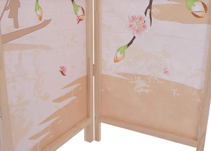 Paravent pliable 3 panneaux style déco orientale 170 x 137 cm espace zen en polyéthylène beige 04_0008912