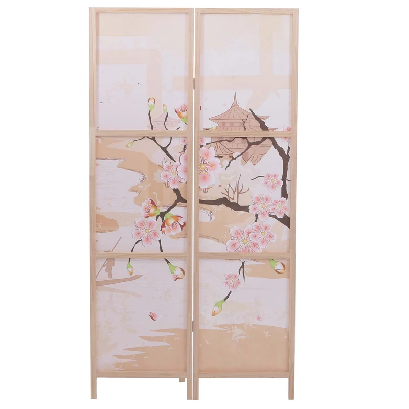 Paravent pliable 3 panneaux style déco orientale 170 x 137 cm espace zen en polyéthylène beige 04_0008912