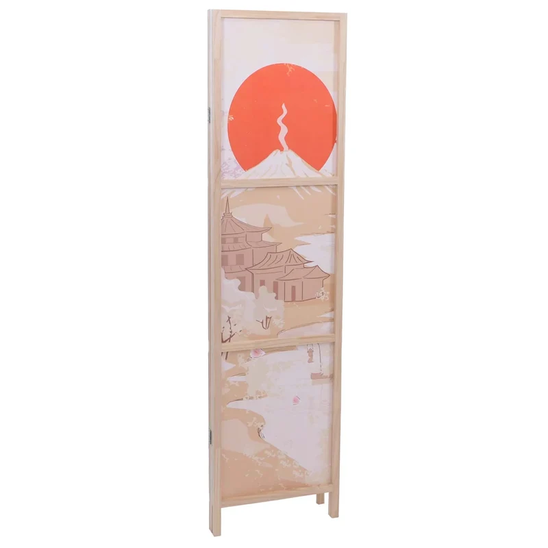 Paravent pliable 3 panneaux style déco orientale 170 x 137 cm espace zen en polyéthylène beige 04_0008912
