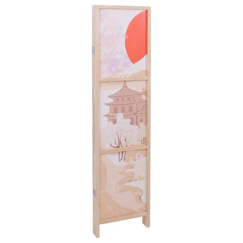 Paravent pliable 5 panneaux style déco orientale 170 x 227 cm pratique espace zen en polyéthylène beige 04_0008907