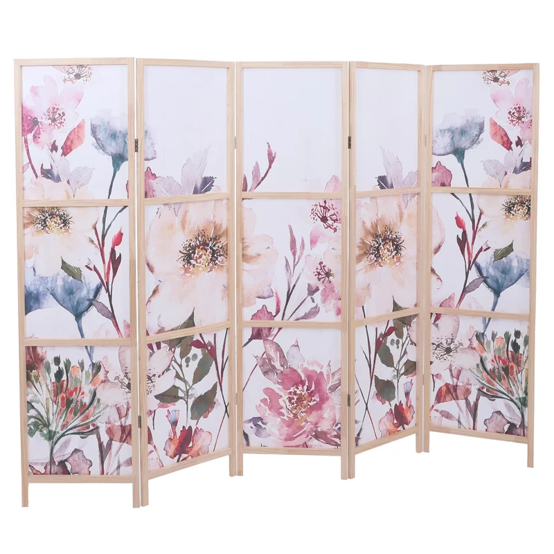 Paravent pliant décoratif 5 panneaux séparateur de pièce 170 x 227 cm style naturel ambiance zen en polyéthylène beige 04_0008906