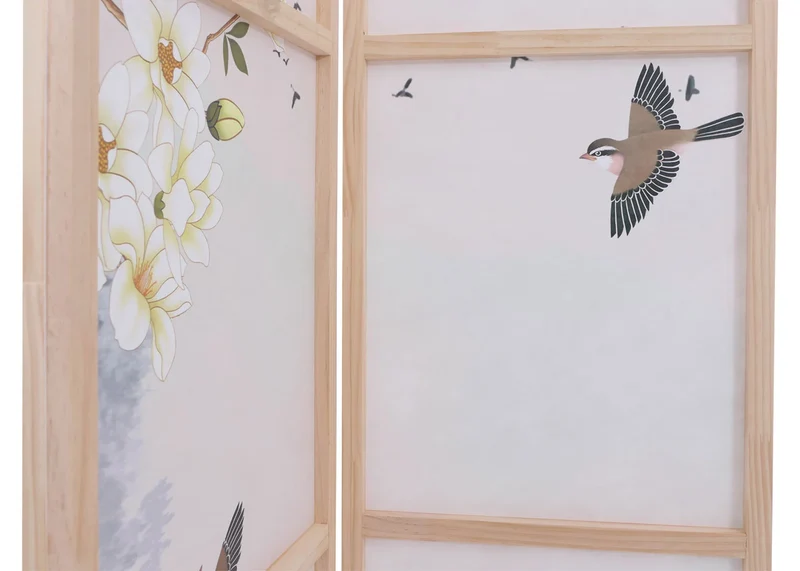 Paravent pliable 3 panneaux décoratif sépateur de pièce 170 x 137 cm motif paysage de rivière en polyéthylène beige 04_0008913