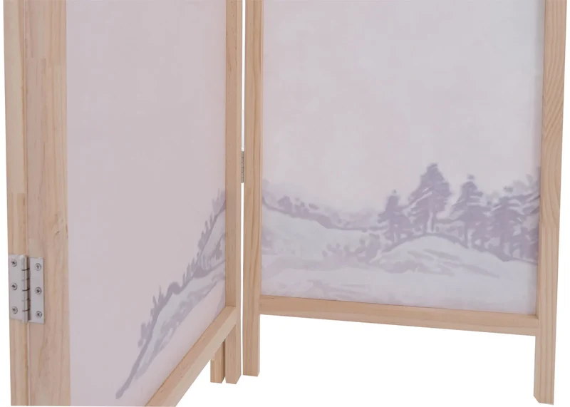 Paravent pliable 3 panneaux décoratif sépateur de pièce 170 x 137 cm motif paysage de rivière en polyéthylène beige 04_0008913