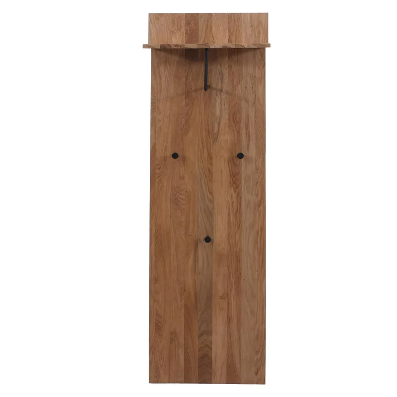 Panneau de porte d'entrée avec 3 crochets et étagère pratique 135 x 42 x 22 cm en bois massif chêne 04_0008803