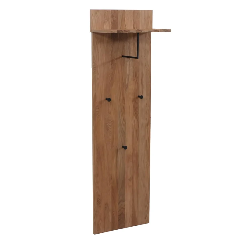 Panneau de porte d'entrée avec 3 crochets et étagère pratique 135 x 42 x 22 cm en bois massif chêne 04_0008803