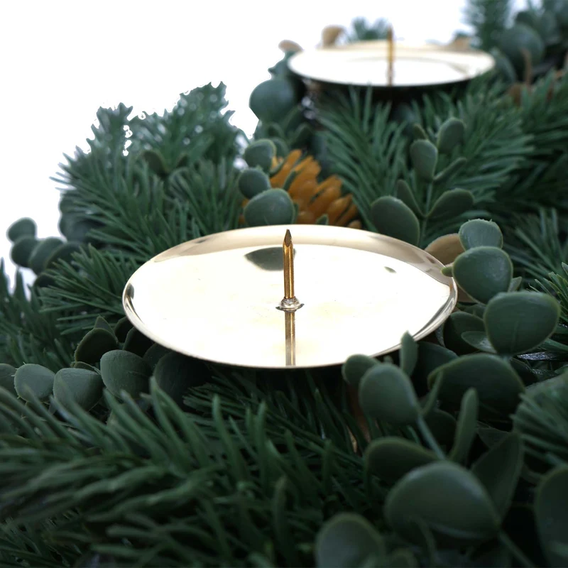 Décoration de Noël ronde avec 4 supports pour bougies 45 x 45 x 46 cm idéale pour table d'entrée en PE vert 04_0009159