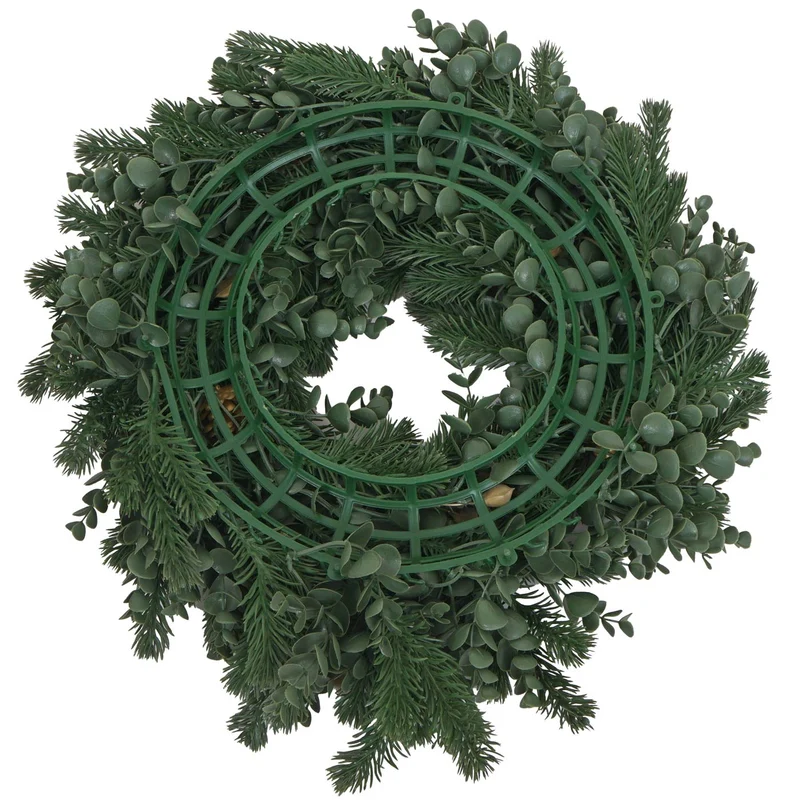 Décoration de Noël ronde avec 4 supports pour bougies 45 x 45 x 46 cm idéale pour table d'entrée en PE vert 04_0009159