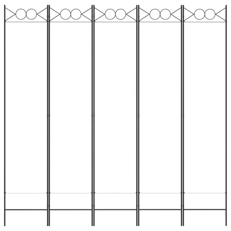Paravent séparateur de pièce cloison 5 panneaux 200 x 200 cm tissu blanc et fer DEC030943