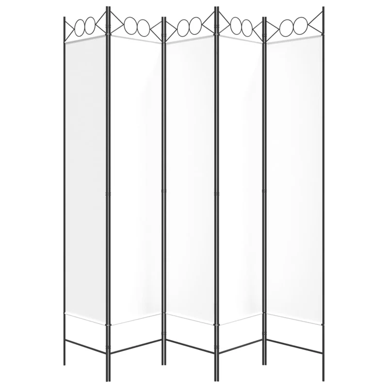 Paravent séparateur de pièce cloison 5 panneaux 200 x 200 cm tissu blanc et fer DEC030943