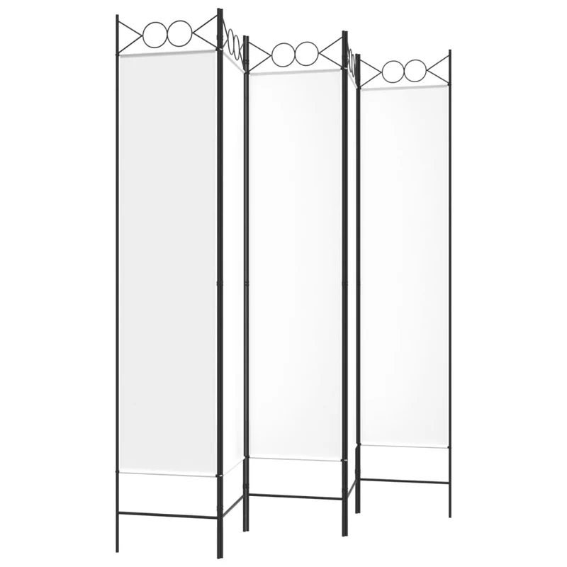 Paravent séparateur de pièce cloison 5 panneaux 200 x 200 cm tissu blanc et fer DEC030943