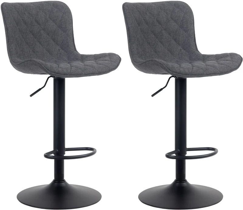 Lot de 2 tabourets de bar coutures décoratives pied trompette hauteur réglable en métal noir assise en tissu noir 10_0004141