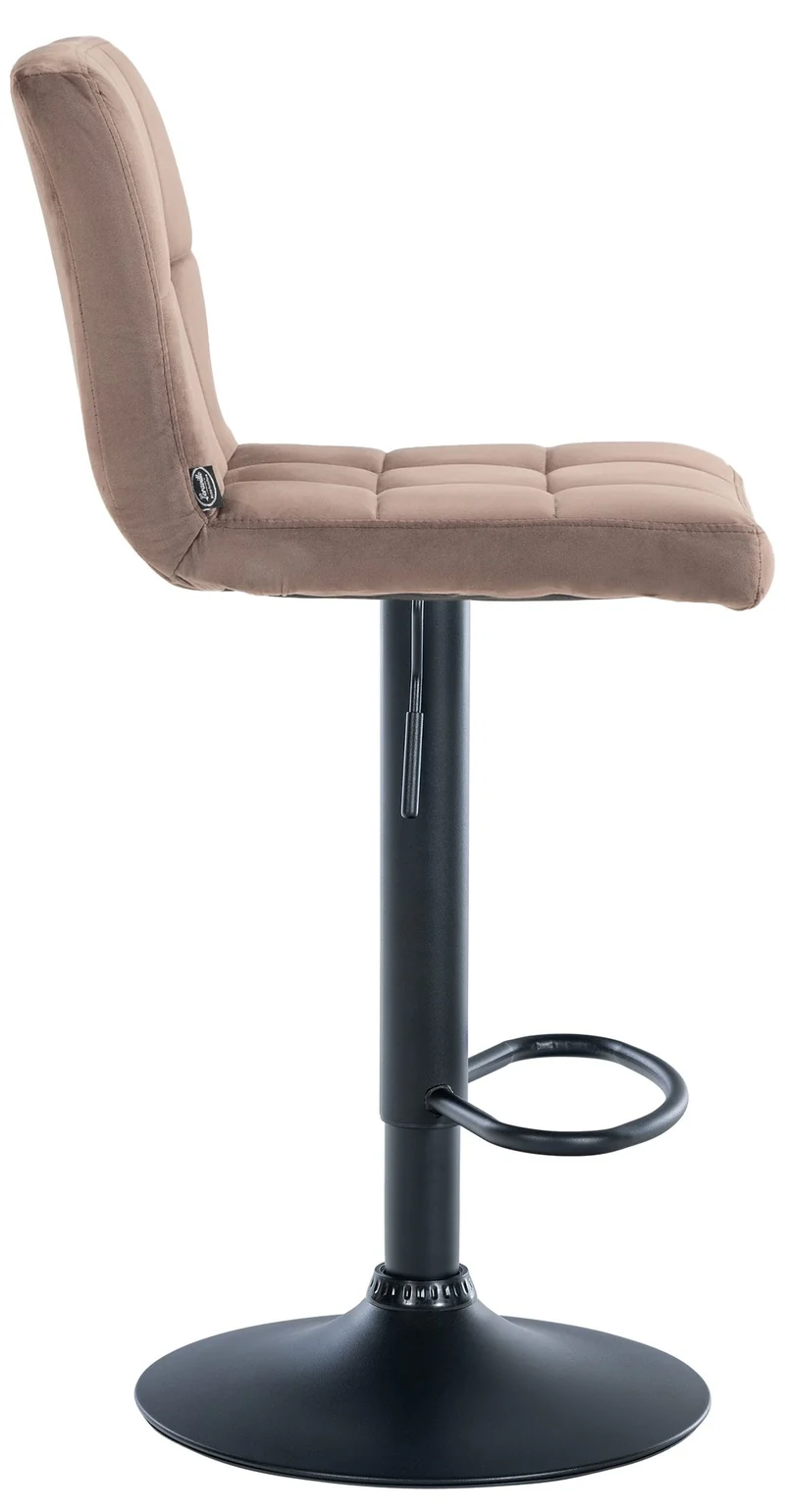 Tabouret de bar chaise haute x 1 avec coutures décoratives carrées assise en velours marron pieds en métal noir 10_0005329