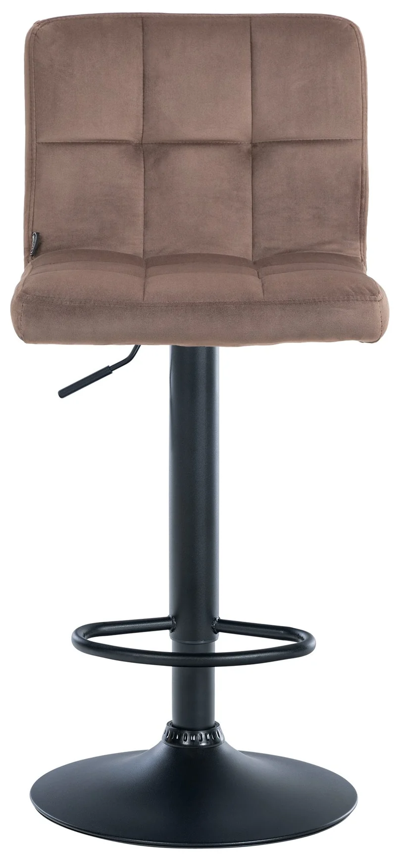 Tabouret de bar chaise haute x 1 avec coutures décoratives carrées assise en velours marron pieds en métal noir 10_0005329